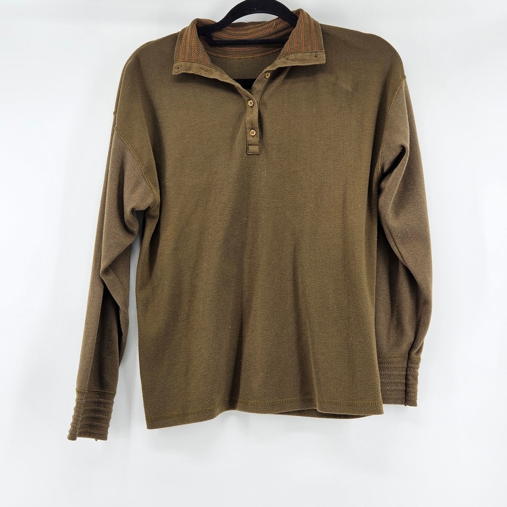Vtg Outback Red Henley Long Sleeve Polo‎ Shirt Collared Size L Classic Retro